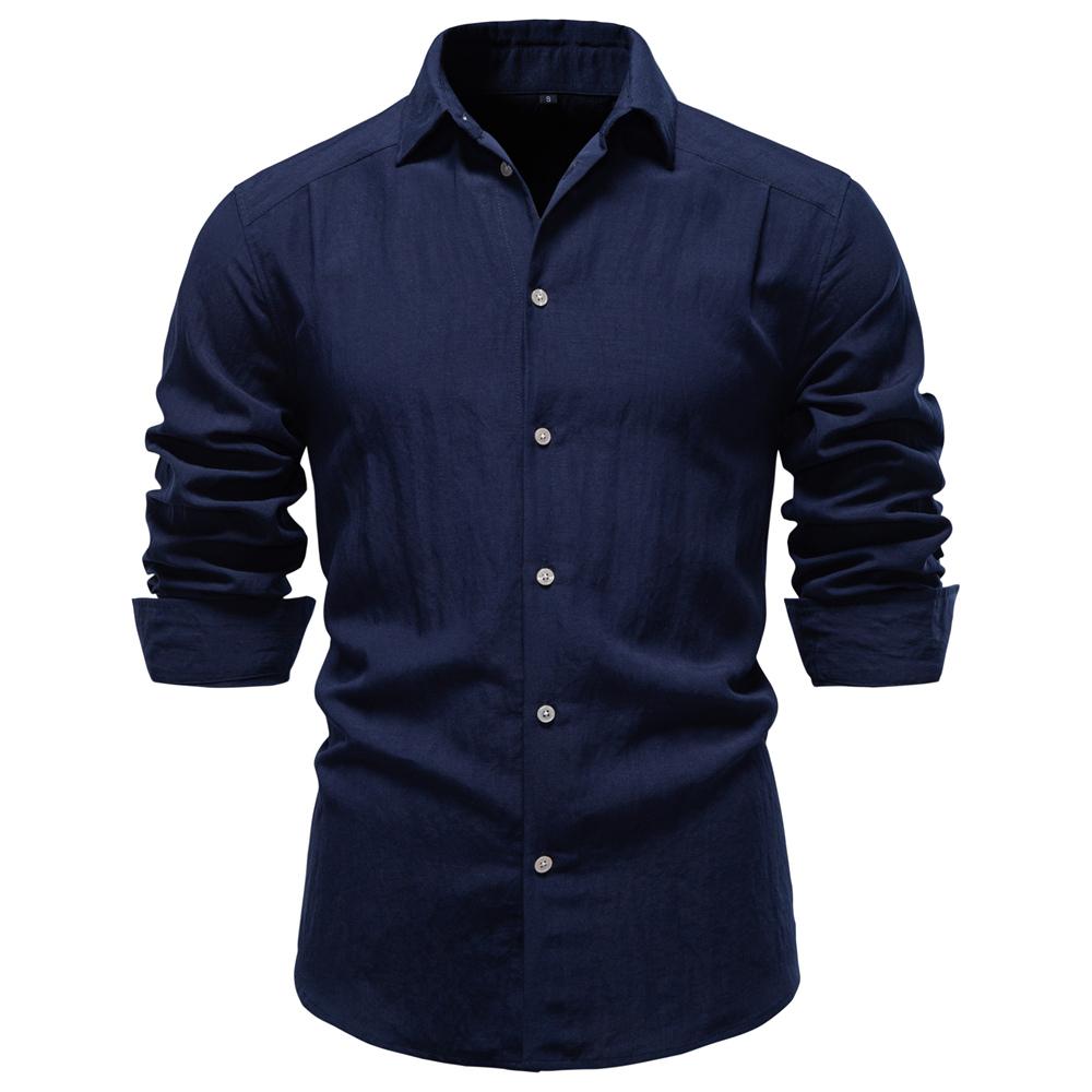 

AIOPESON Premium Solid Color Long Sleeve Cotton Shirt for Men Button Down Linen Blend Soft Casual Spring Autumn Daily Wear Shirt EUR XXL 95-105kg Темно-синій