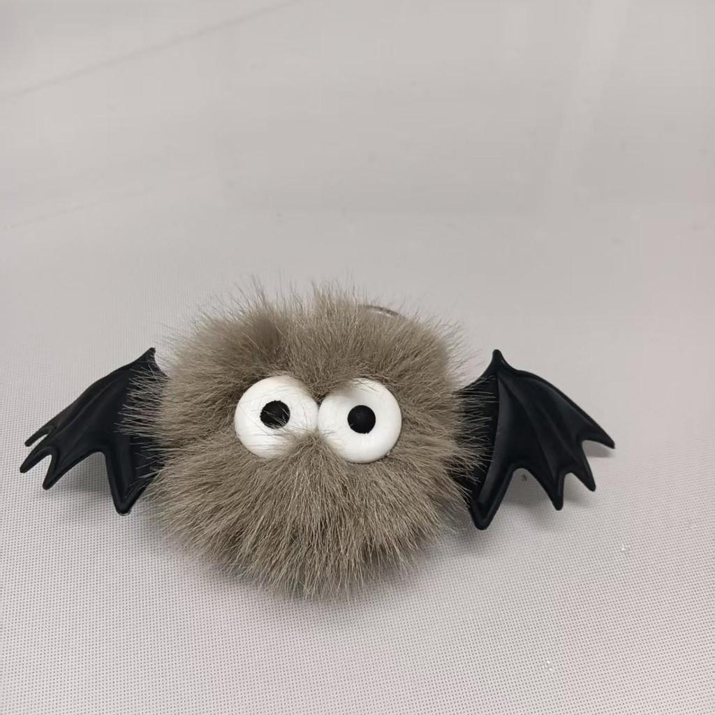 Halloween Bat Pompon Keychain: Cute Plush Bag Charm 