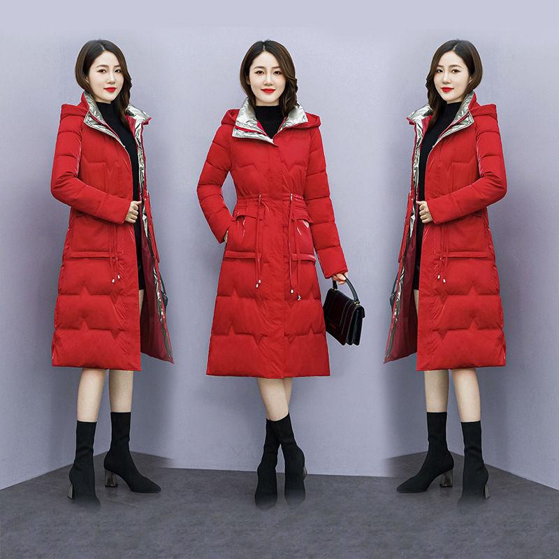 New Winter Jacket Cold Warm Outerwear Womens Long No Wash Glossy Down Cotton Jackets Casual Hooded Parka Overcoat Windproof Coat