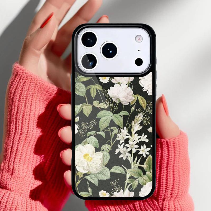 Vintage Leaves Flower Phone Case for iPhone 17 Air 16e 15 14 13 Pro Max Back Cover for 12 11 Pro Coque