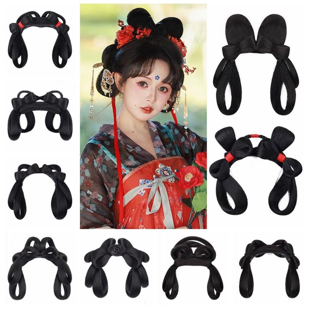 Chinese Style Hanfu Wig Headband Vintage Headwear Retro Hair Chignon Ancient Hanfu Wig  Photography