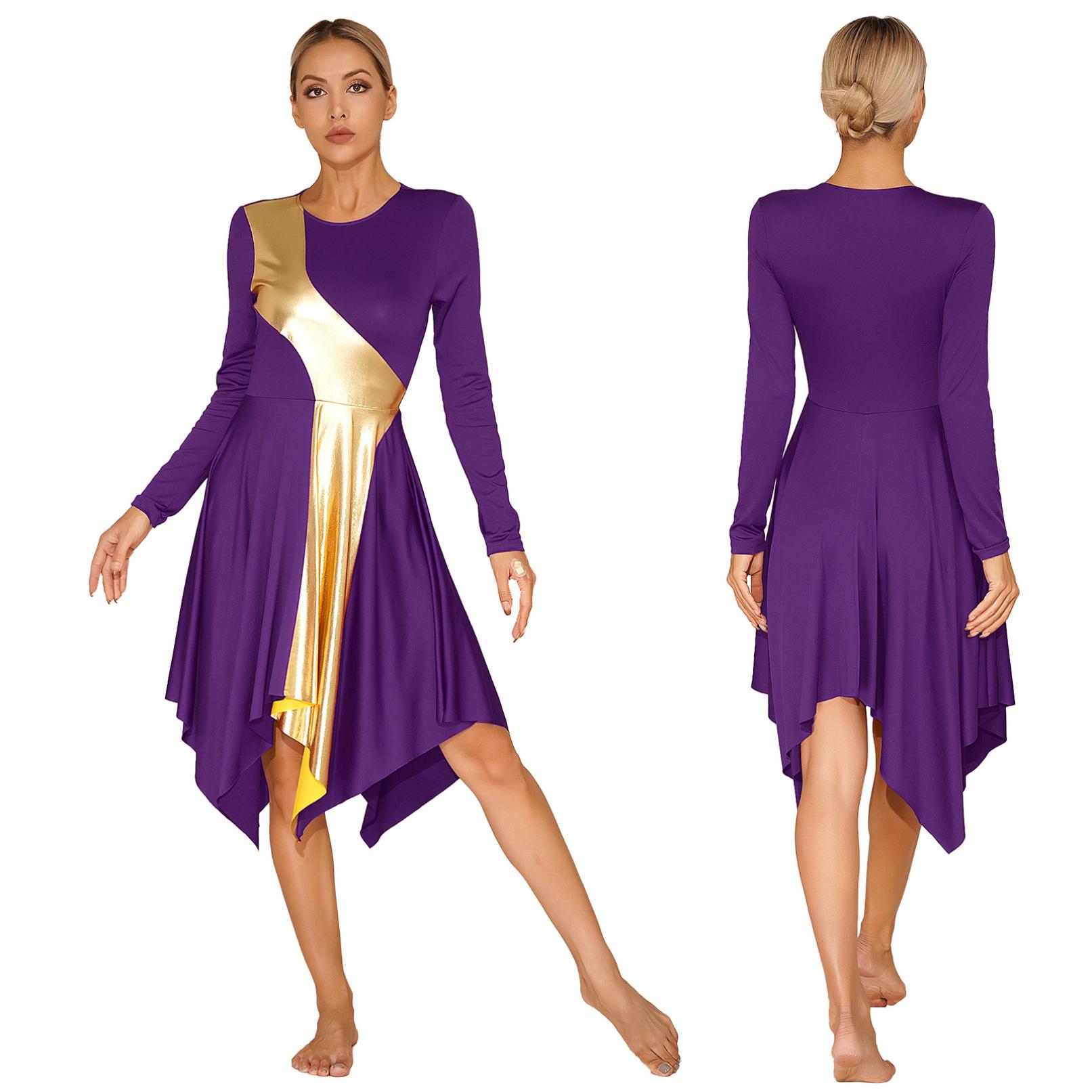 

Жіноча сукня для літургійних танців із високим низьким поклонінням, металеві кольорові блоки, костюм для бальних танців S