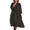 Women's Clothing Loose Cotton Linen Dresses Solid Color Casual Stand Collar Button Up Long Shirt Dress