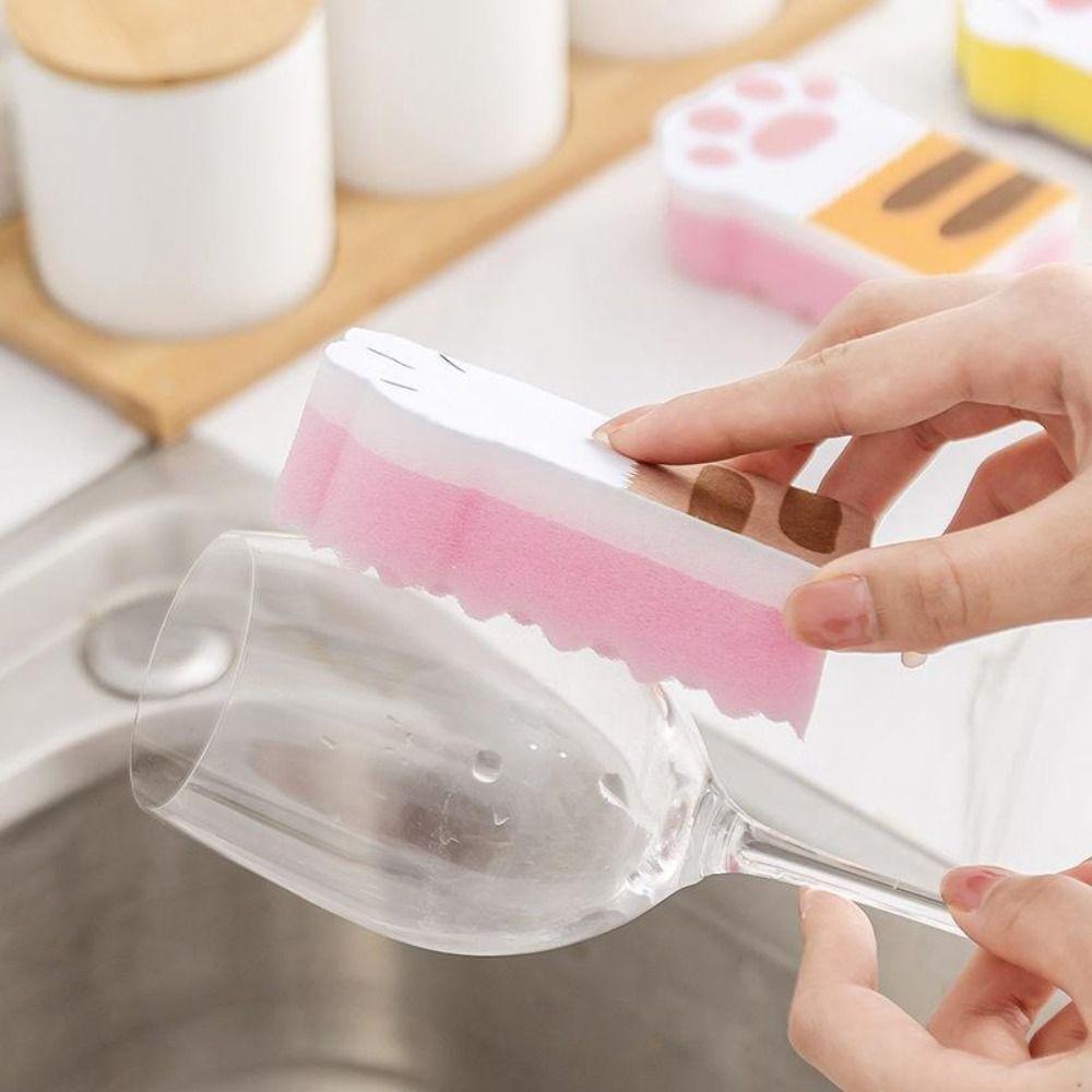 3pcs Thicker Cat Claw Cleaning Sponge Wiping Sponge Sponge Brush Dishwashing Sponge  Cleaning Tool
