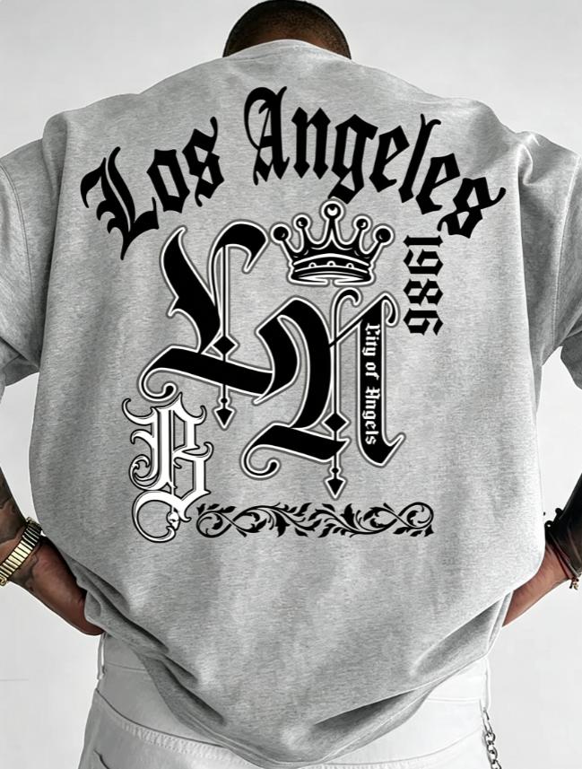 2026 Mens Oversized T Shirt Gothic Script Los Angeles Crown Graphic Print Short Sleeve Cotton Unisex Tee