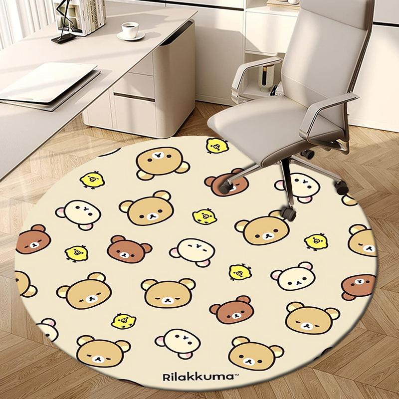 1pc Rilakkuma Pattern Cute Animals Round Carpet, Made of Polyester,Perfect for Decorating Office Chairs, Living Rooms,Vibrant Decorative Rug