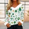 Women's Casual Fashion Long Sleeve Christmas Printed Flannel Collar Top