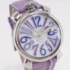 Gaga Milano Manure 40 Watches Silver/purple White shellDial Stainless Steel/Embossed Leather Quartz Analog display mens Used