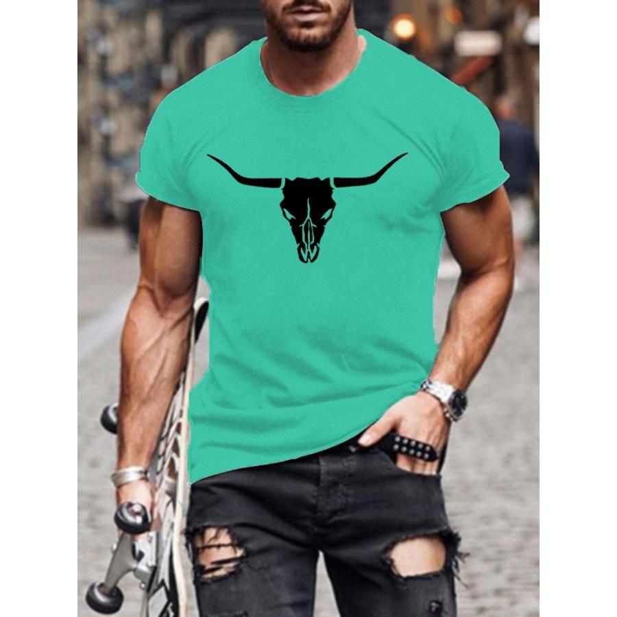 Men's Short Sleeve Bullhead Printed Crew Neck Breathable Fast Dry Sports Fashion T-Shirt