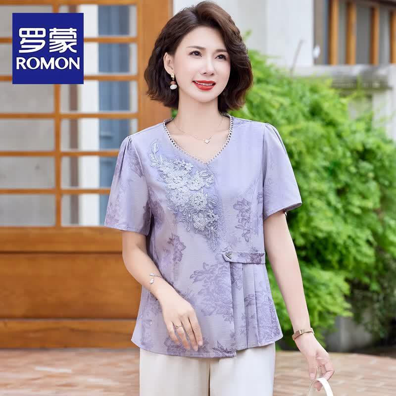 

ROMON Women s Embroidered Short-Sleeve T-Shirt Top XL