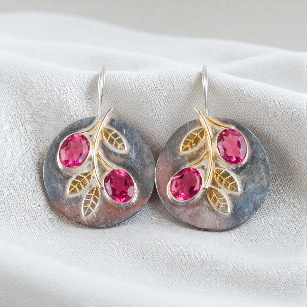 

Драгоценный камень Розовый Турмалин Ювелирные изделия из стерлингового серебра 925 пробы Серьги ручной работы 1,77 EE-81-1