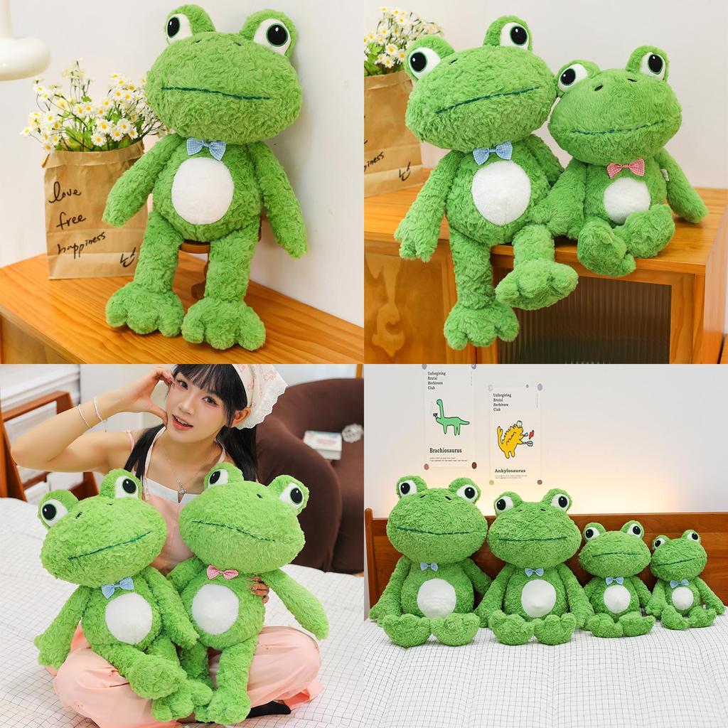 Cuscino Peluche Rana con Fiocco a Scacchi Decorazione per Camera da Letto Bambini Regalo per Bambine