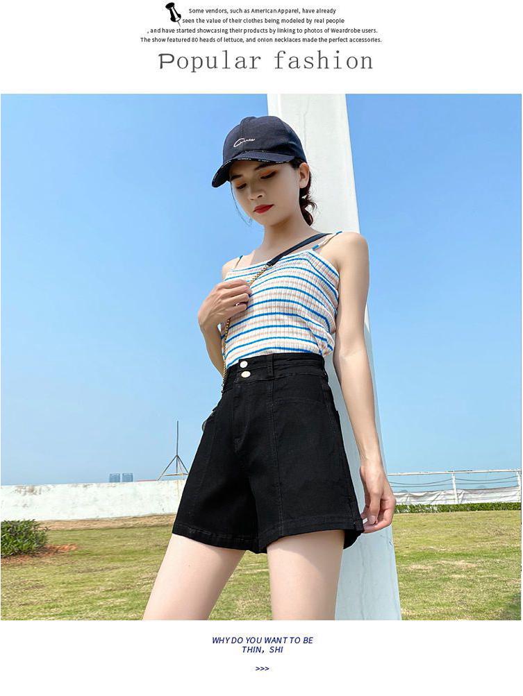 Women's Plus Size High-Waisted Elastic Denim A-Line Shorts - Summer Slimming Wide-Leg Trendy Hot Pants