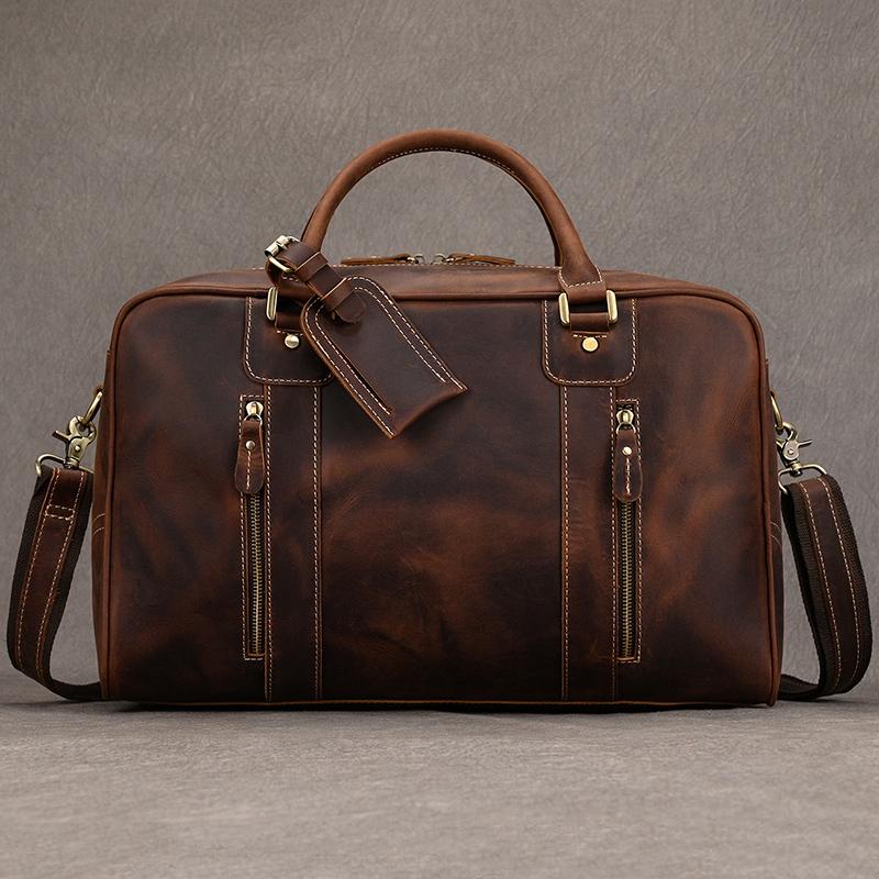 

New Designer Men s Travel Bag Duffle Bags 100% Natural Cowskin Leather Weekend Bag Large Capacity Baggage Bag for Male Retro