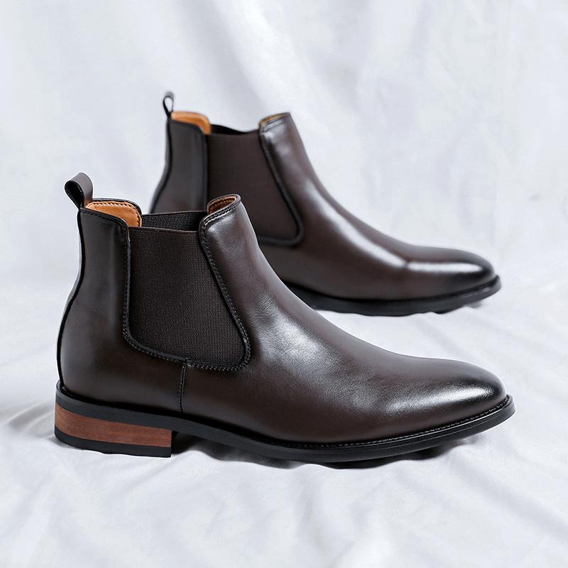 Fashion Genuine Leather Classic Men High Top Chelsea Ankle Boots High Quality Mens Casual Dress Business Shoes Comfy OutdoorBasic Boots