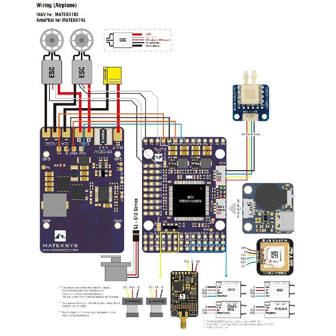 MATEK System H743-WING V3 STM32H743VIT6 3-8S Built-in OSD Baro Flight Controller For RC Multirotor Fixed-Wing Drones Model