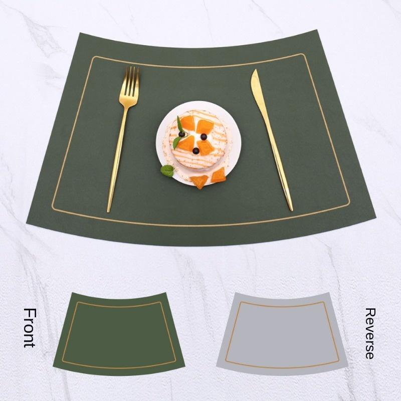 Fan Shaped Round Table Dining Mat, Leather PU Table Mat, Waterproof and Heat-insulating Mat, Hotel Western Dual Color Tableware Mat