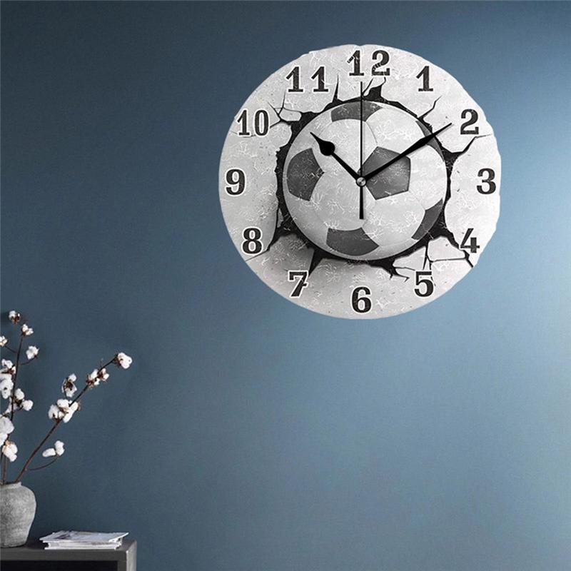 A44Z-12Inch Football Wall Crack Clock Round Wall Clock Mute Quartz Table Clock Bedroom Living Room Home Decoration Wall Watch