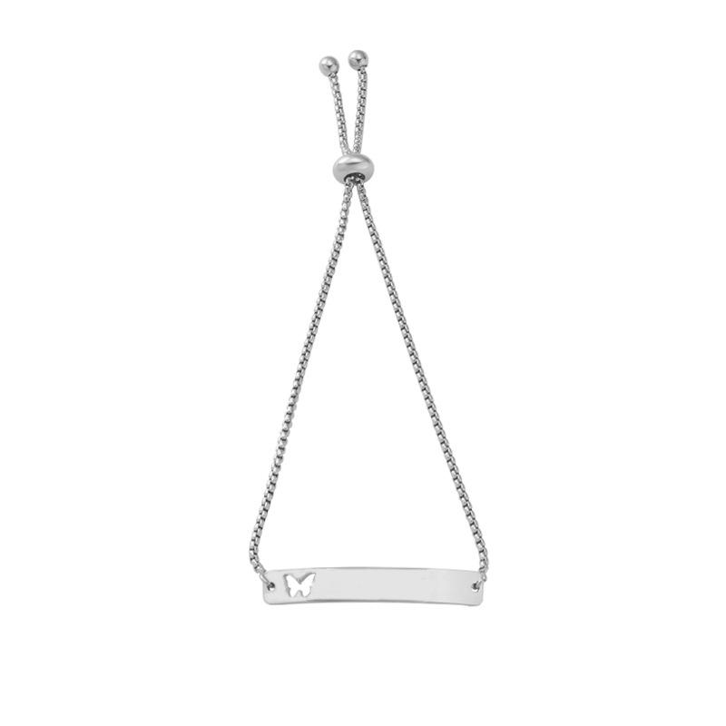 

Браслет-манжета из нержавеющей стали с гравировкой в виде бабочки и регулируемой цепочкой