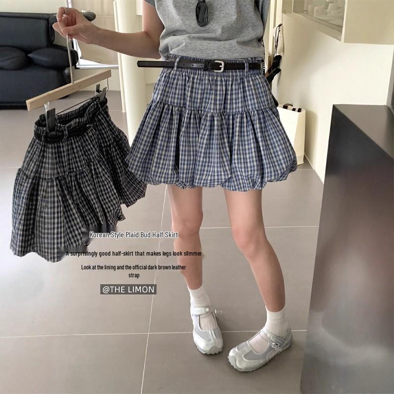 Autumn 2025 Women's Plaid Ruffle A-Line High Waist Slimming Short Skirt, Anti-Exposure