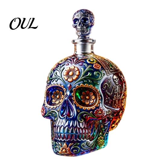 Bicchiere da Whiskey/Vino Giorno dei Morti, con Pittura a Rilievo 3D, Vetro Decorativo Dipinto a Mano per Vetrina, Bicchiere Teschio Gotico, Feste di Halloween