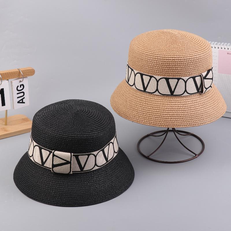 Trendy Letters Woven Fisherman Ladies Simple Straw Hat Sun Hats Outdoor Travel Beach Panama Cap Bucket Hats For Women