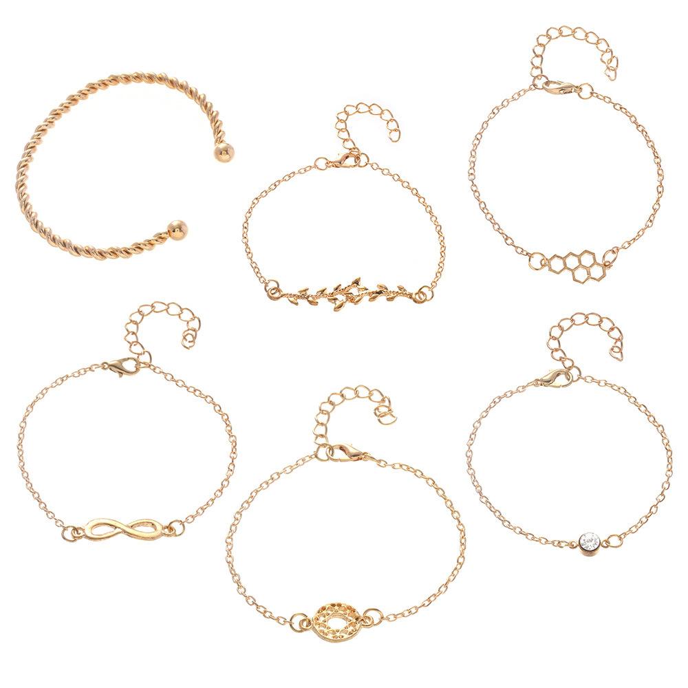 Promotional Combination Bracelet, Fashion Leaf Infinity Symbol Point Diamond Bracelet Bracelet 6-Piece Set