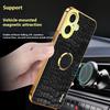 For iPhone 16 Plus Case Crocodile Texture Ring Kickstand TPU+Leather Electroplating Phone Cover