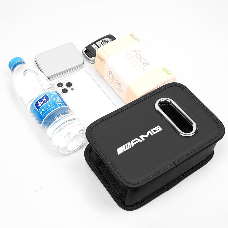 HCDS2 Car Door Storage Box Leather Car Logo Seat Backrest Tissue Box Sticker For Mercedes Benz AMG A B C E G CLA GLA W211 W214 W205