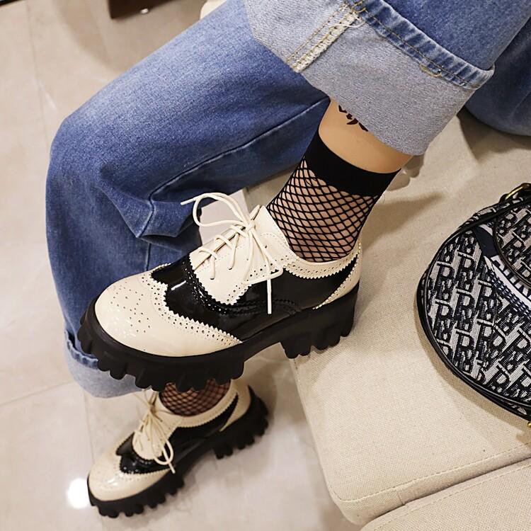 Trendy Brand Chunky Flats Platform Gothic Shoes Women Perforated British Brogues Oxfords Shoes Female Derby Flats