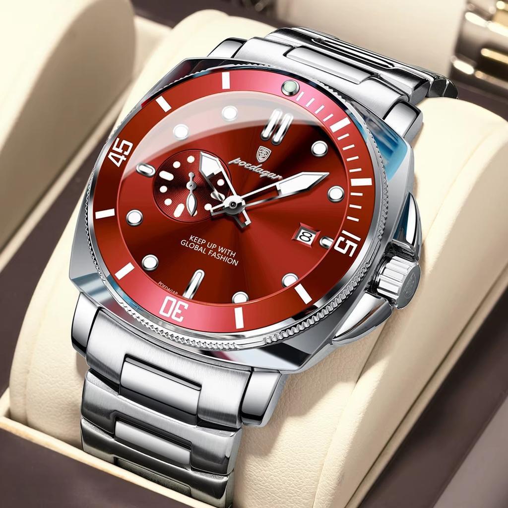 Luxusní Trendy Pánské Hodinky Voděodolné Svítící Datum Nerezová Ocel Pánské Hodinky Quartz Obchodní Pánské Hodinky Reloj