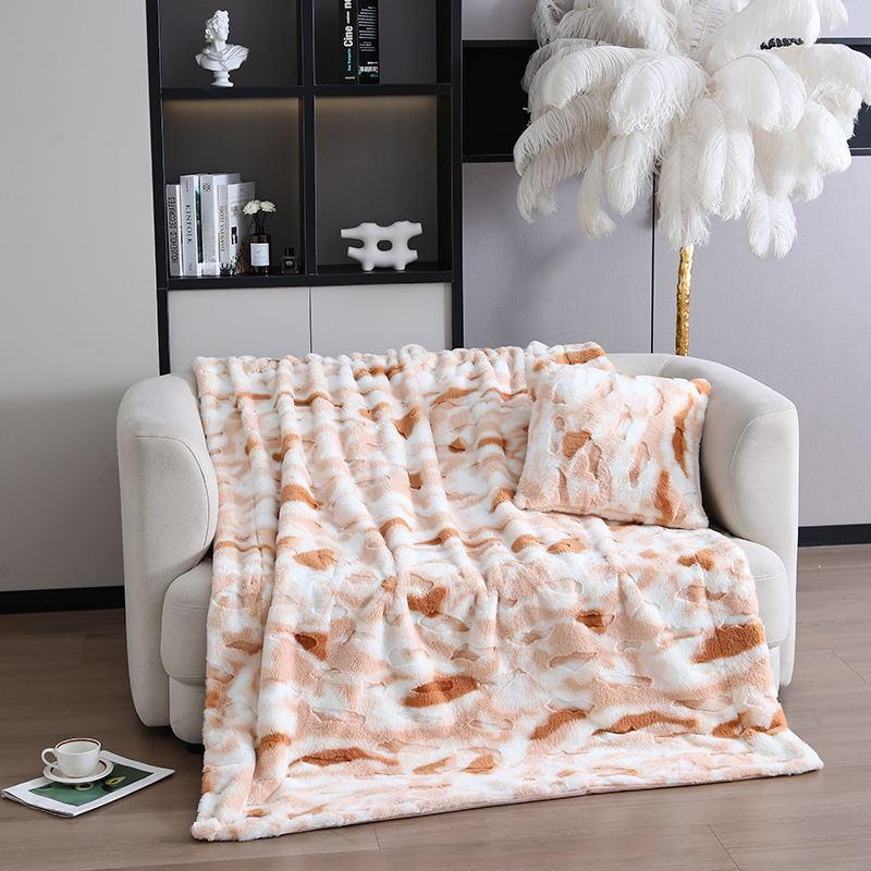 Doppellagige, dicke Decke mit Kaninchenhaar-Imitat-Druck