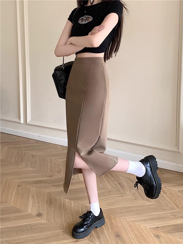 Summer 2024 Plus Size High Waist A-line Slit Midi Skirt - Lightly Mature Style