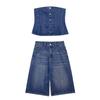 2025 Summer Women's Fashion: Denim Tube Top & Capri Pants Set