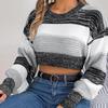 Vintage Streifenmuster Lockerer Cardigan Pullover Langarm Rundhalsausschnitt Strickware Herbst Winter