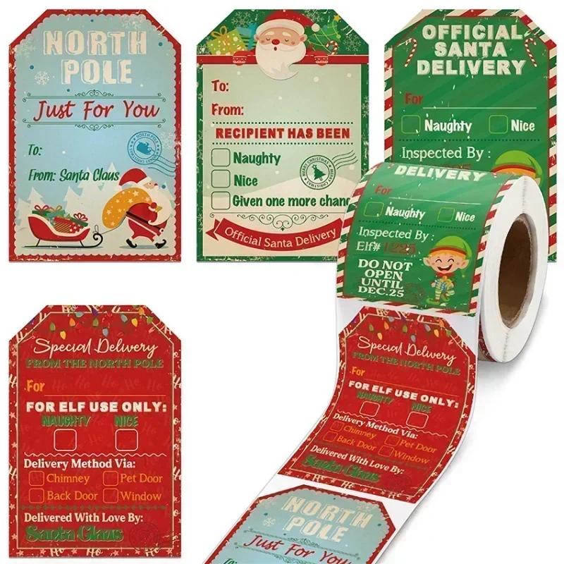 1roll Merry Christmas Gift Tags Santa Claus Labels Stickers Holiday Gifts From Cards Accessories Home Party Decor Supplies