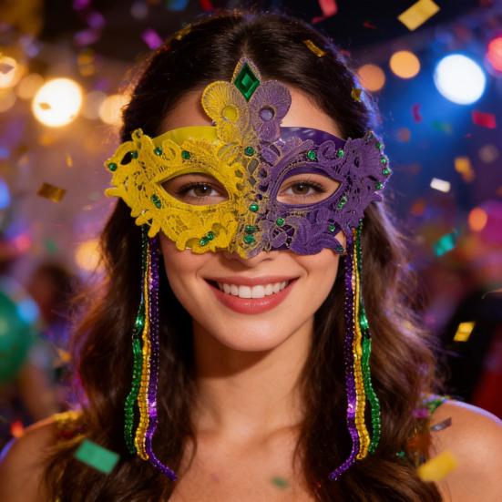 Mardi Gras Mask with Rhinestones Half Face Carnival Mask Sequins Tassel Masquerade Party Mask