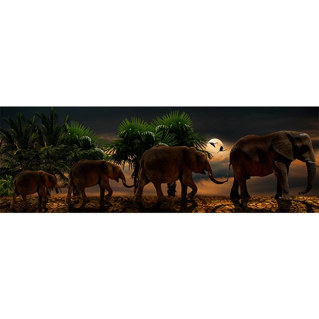 Elefantenfamilie, Panorama-HD-Leinwandgemälde, Wohnzimmer, Schlafzimmer, Wandkunst, Innendekoration, Gemälde(Kein Rahmen)
