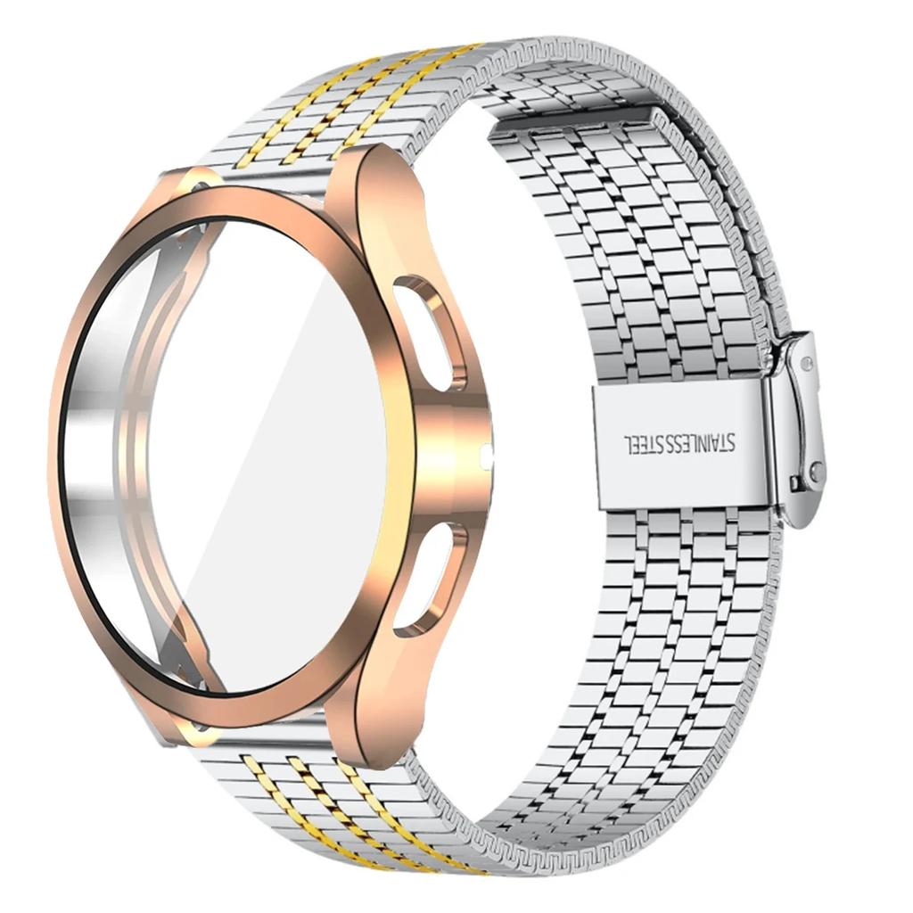 For Samsung Galaxy Watch 7 6 5 4 40mm 44mm 5pro 45mm Band+case TPU Bumper 6classic 47mm 43 Stainless Steel Strap Protector Case