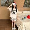 Girls' Cartoon Short Sleeve Pajama Set - Summer Thin Cute Home Wear for Medium & Large Kids