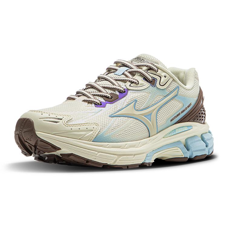 Mizuno Halo Mix Retro Trend Low-Top Running Shoes Women Sneaker White Brown Blue D1GH240816