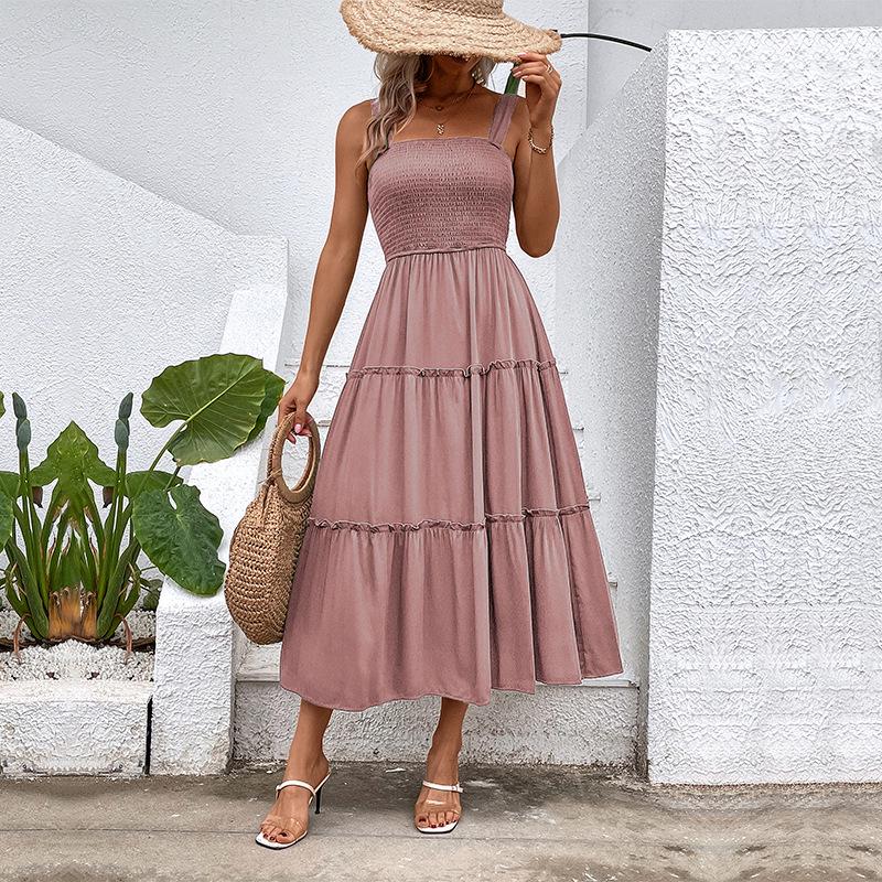 2025 Sommer Mehrfarbig Damen Schulterfreies Elastisches Camisole-Kleid