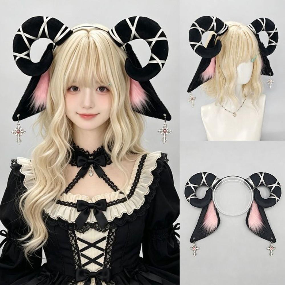 Soft Devil Goat Horn Headband Cute Cosplay Headwear Sheep Ears Hair Band Lolita Accessories