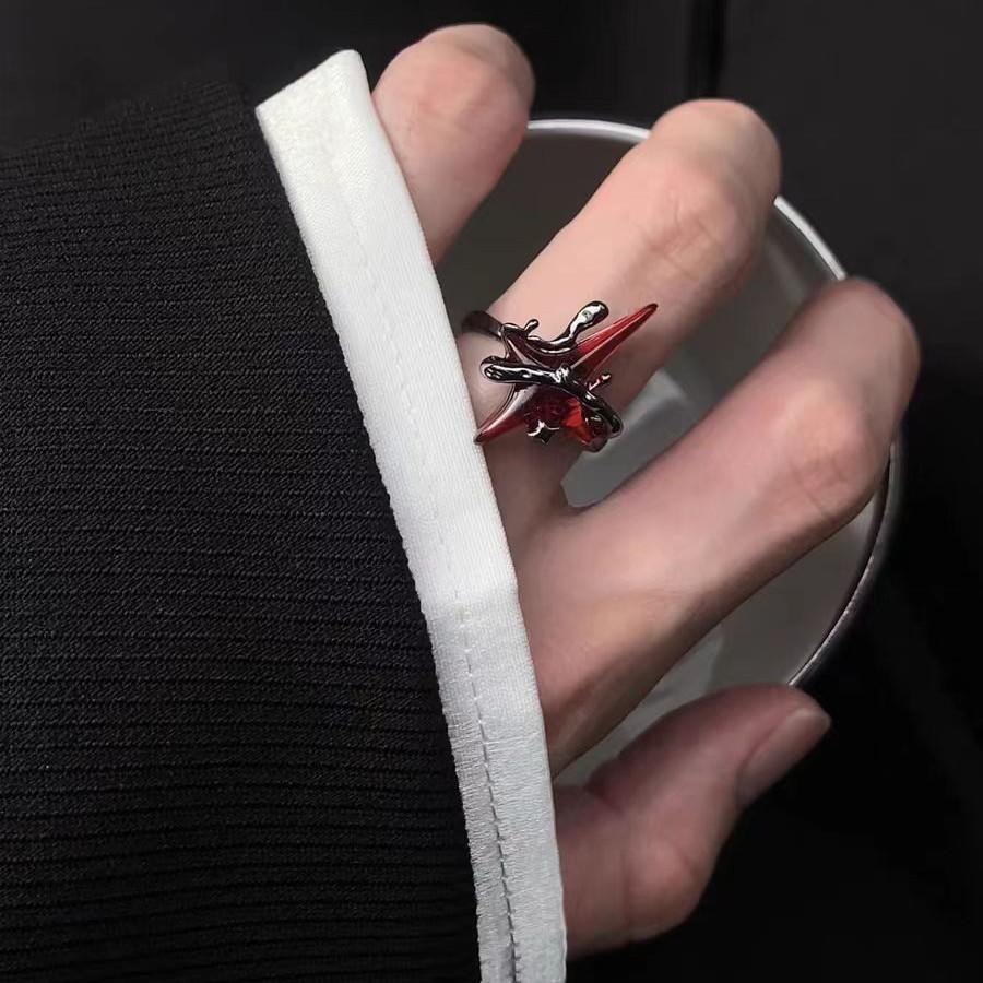 Dark Red Mango Open Ring Adjustable Niche Winding Sweet Cool Design Personality Punk Finger