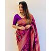 Silk Saree from the ALMAARI Store Is Adorned with Beautiful Zari Work In Form of Traditional Motifs.