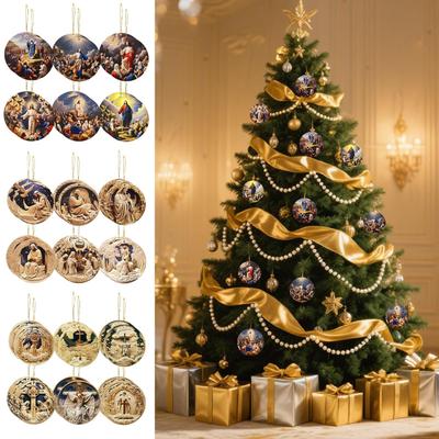 Religious Christmas Ornaments 12 Pieces Wood Festive Ornament Hangable Jesus Decor For Tree Church Rearview Mirror School Living
