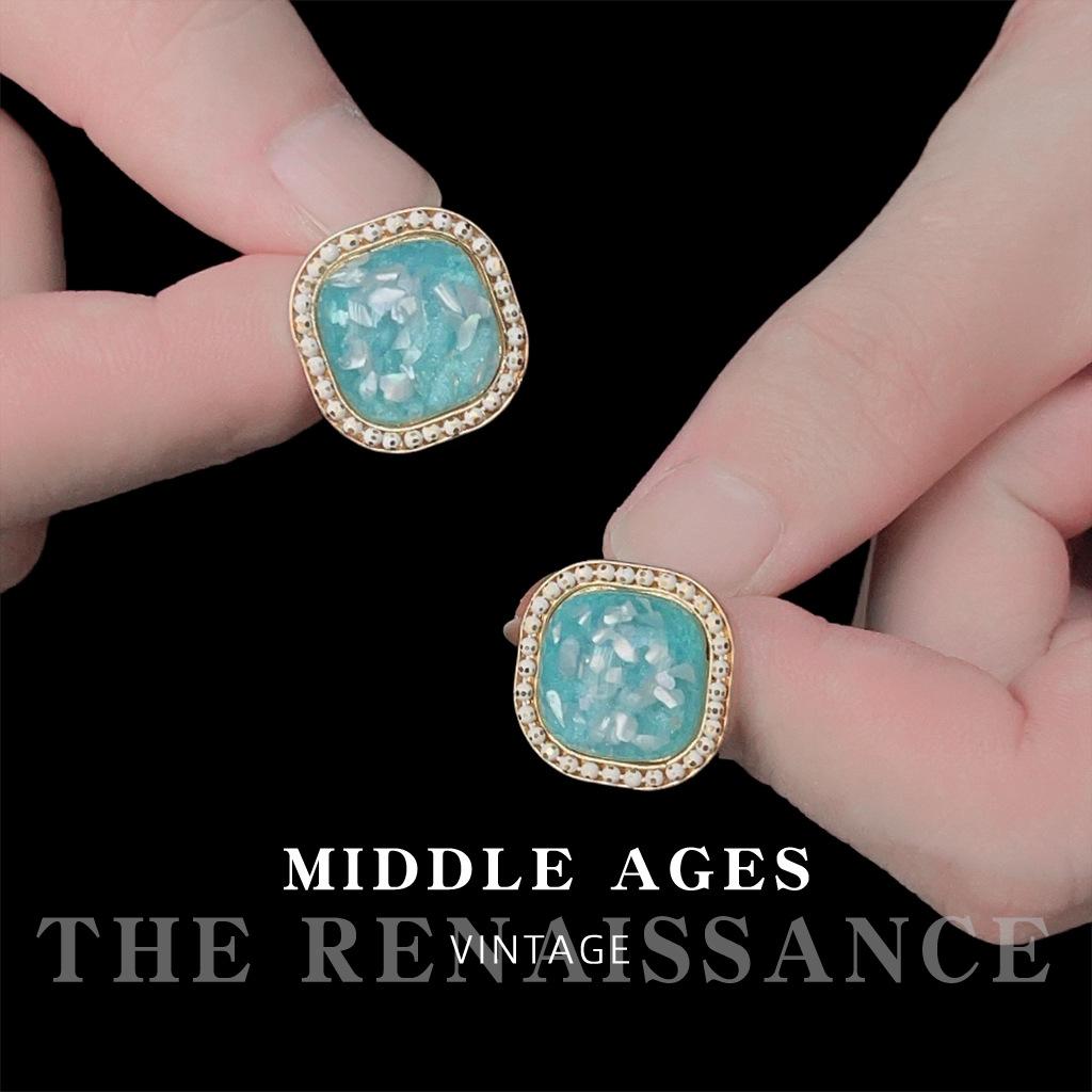 Серьги-пусеты с разбитой ракушкой, ретро придворный стиль, синие квадратные серьги, украшения для ушей