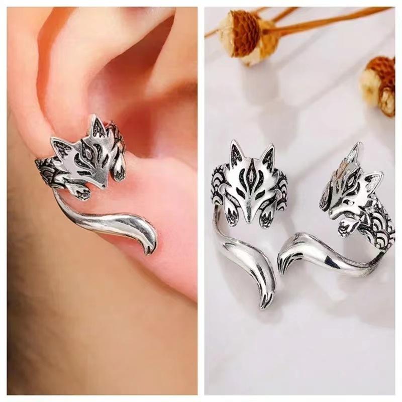 New Trendy Fox Shape Clip Earrings For Women Antique Silver Color Ear Cuff Girl Statement Jewelry