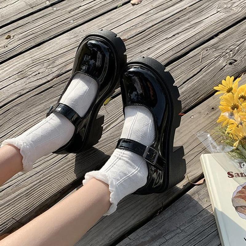 Lolita Schoenen Vrouwen Japanse Mary Jane Schoenen Vrouwen Vintage Meisjes Studenten JK Uniform Hoge Hak Platform Schoenen Cosplay Plus Size 40 black