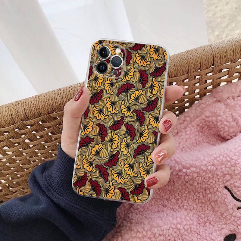 African Wax Fabric Phone Case For iPhone 14 13 12 Mini 11 Pro XS Max X XR SE 6 7 8 Plus Soft Silicone Cover